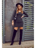 Rochie tricotata cu talie decorativa, neagra 02657 - Magazin online - Boutique